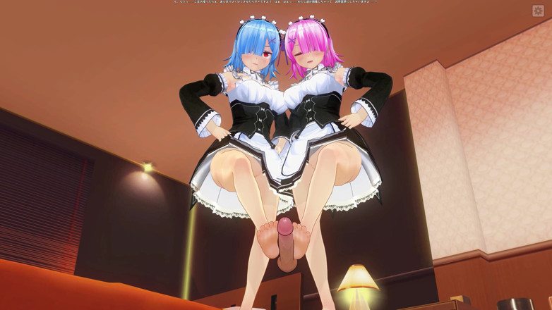 H3DC: 3D HENTAI POV. Rem a Ram honí nohama tvého ptáka