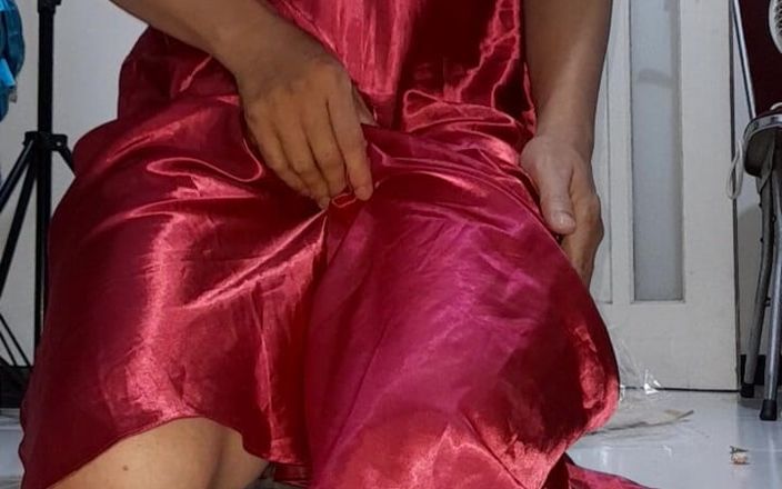 Naomisinka: Magenta Satin Slip Dress Lingerie