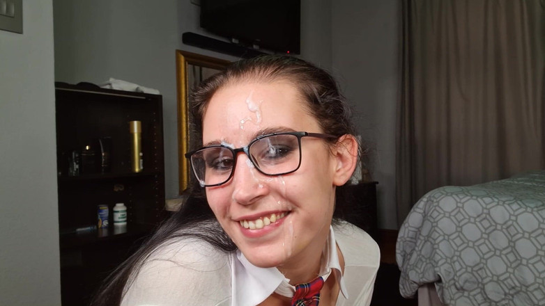 domslutfucker: Nerdy Girl with Glasses Sucking Dick, Cum on Glasses