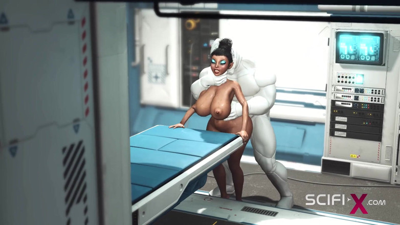 SciFi-X: Een sexy jonge rondborstige zwarte vrouw heeft harde anale seks...