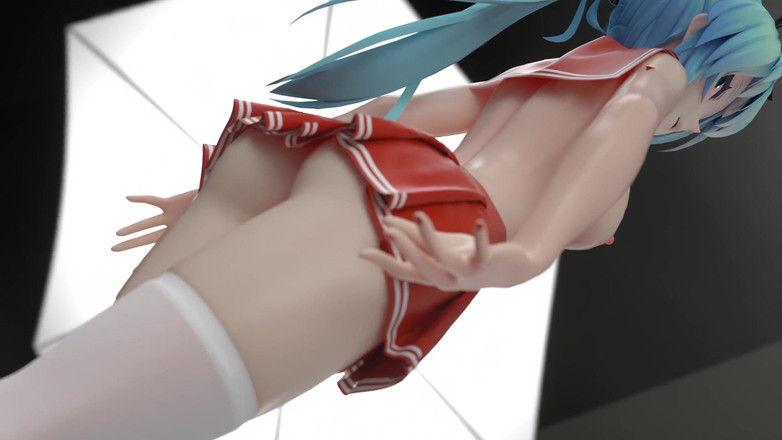 MikuMotion: [ммд] Шоколадний крем Jk; Сексуальна студентка у формі; Ультра-коротка спідниця; Білі панчохи; Червоні високі підбори