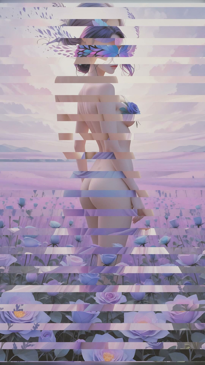 LustRender: Musa nua entre Lavender-Rose Blooms