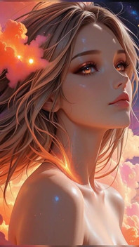 Nữ thần neon khỏa thân chân dung đẹp vũ hội với cyber clouds radiant ai nghệ thuật slideshow