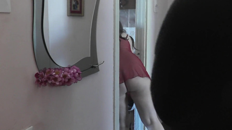 XXX-Platinum: Beautiful MILF in Transparent Peignoir Without Panties Opens Door to...