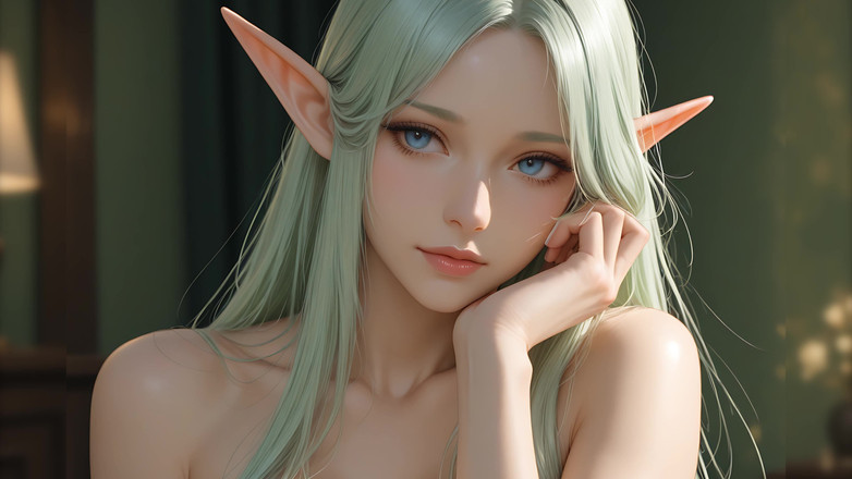 LustRender: Lustrender Слайд-шоу: красивый обнаженный эльф делает минет с поворотом направо, искусство - Ai Видео