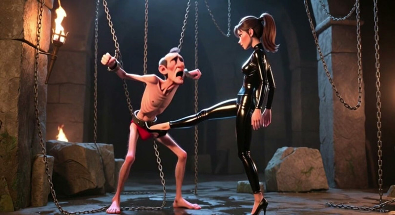 YOUR BEST FANTASY: Ballbusting - Dominatrix Kicks Bound Man's Balls