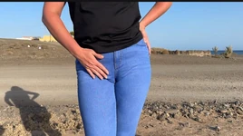 Girk in Jeans Touching Crotch