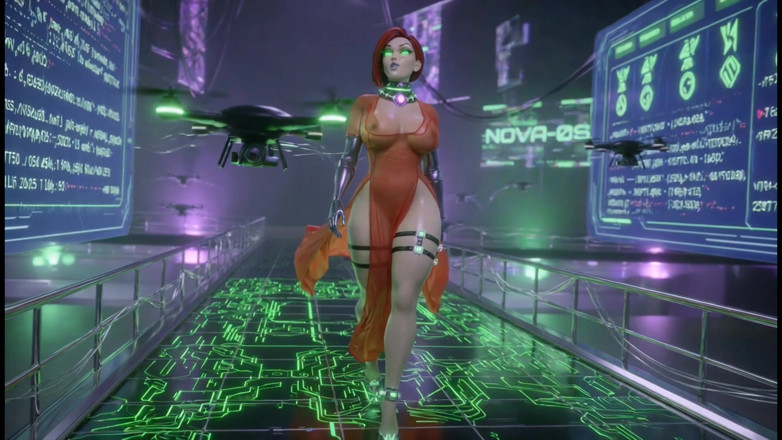 Stories&Anime: Cyber Catwalk - Nova in See-through Red Lingerie &amp; Futuristic Tease