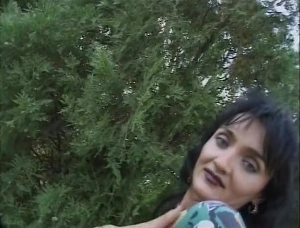 Lucky Cooch: Dark haired slut with small tits teasing outdoors