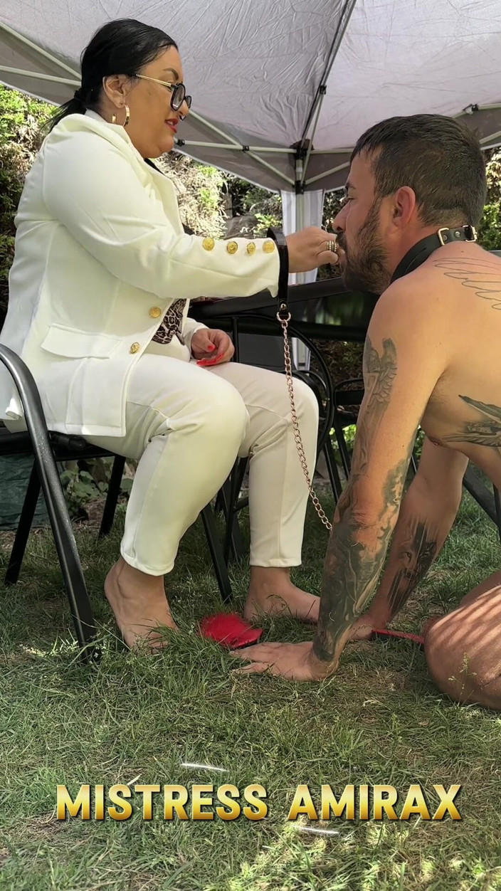 MistressAmiraX: My Human Ashtray in the Yard - Mistress Always in Control
