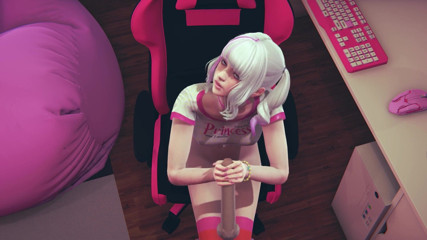 Waifu club 3D: Gamer girl touching real cock for the first time