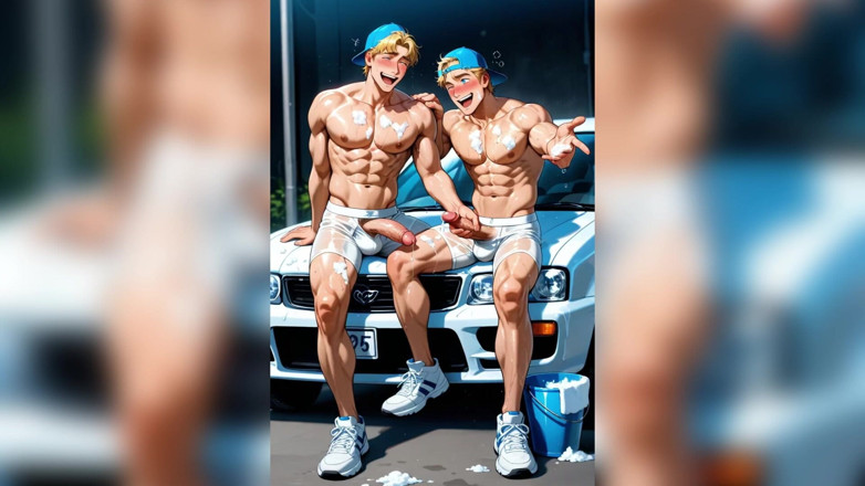 AI gay porn: Гей с маленьким членом делает минет, большой хуй