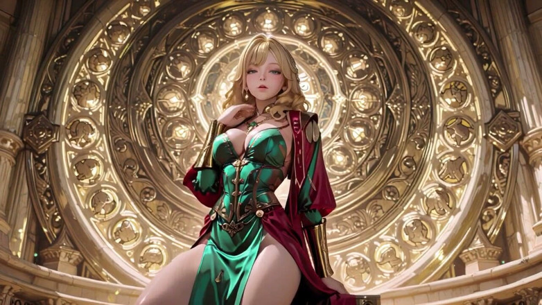 Seraphina Vale: Rubia Ángel Reina! Sagrado arrodillado en una gran catedral, la túnica...