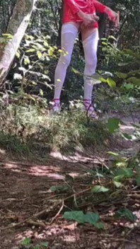 Outdoor Exhibition In The Woods Pink Heels White Stockings And Latex Mini Skirt