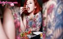 Katty Grray: Charmiga stora bröst brud äter sushi naken - mjuk erotik
