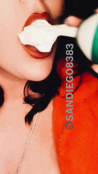 Sexy Brunette Eats Whipped Cream