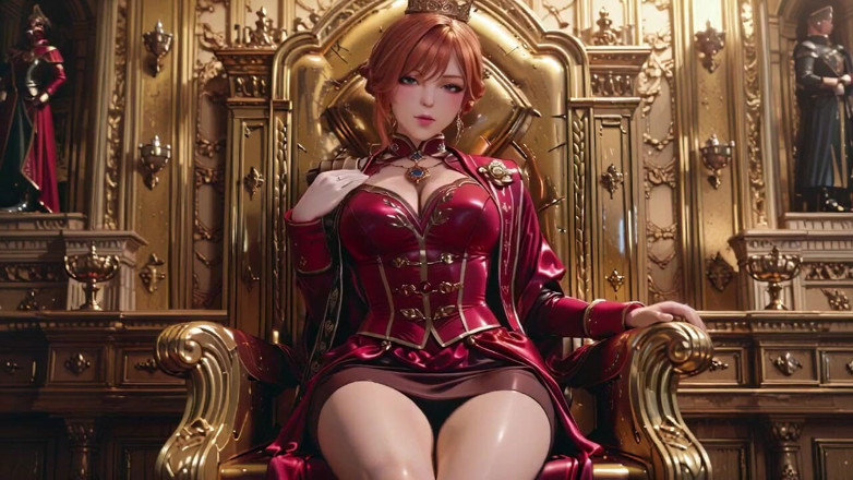 Seraphina Vale: Rote Königin auf dem Goldenen Thron! Tiefes Samtkleid, Faules Chin-Ruhe...