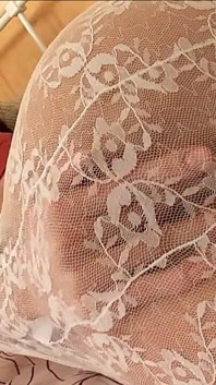 Brunette Teen Lo Pulls Down Her White Pantyhose and Fucks Herself with Glass Dildo