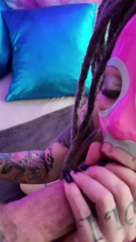 Sucking Fat Cock in Latex Hood