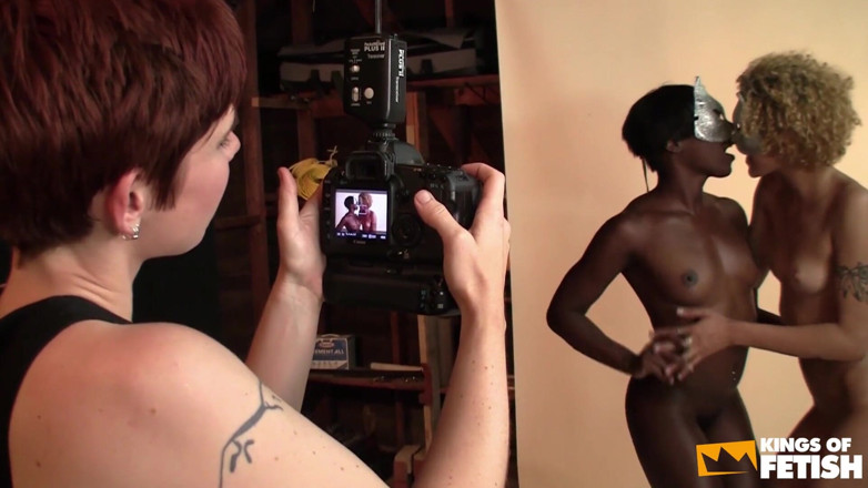 Kings Of Fetish: Masked black and white girls play with their pussies while...