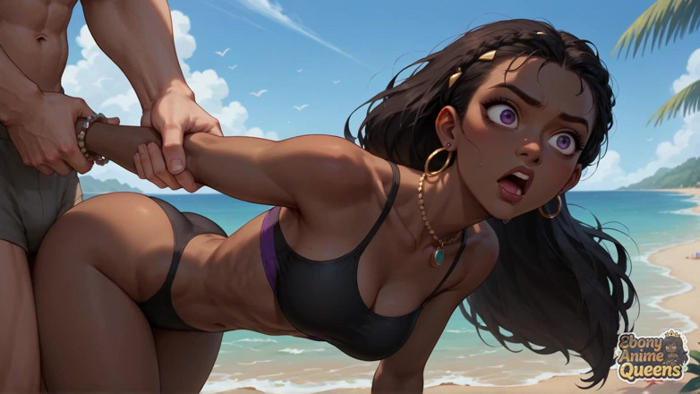 Ebony Anime Queens: Die über-sexy dunkle Nymphe wird am Strand versaut und hat einen...