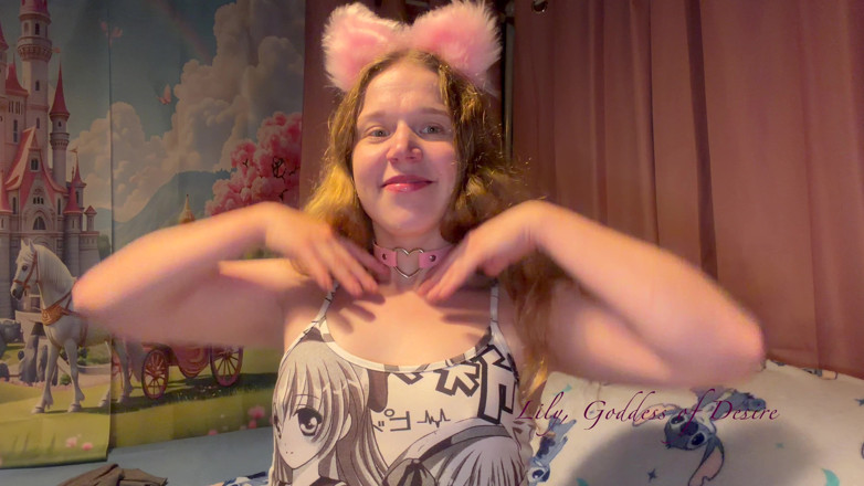 Lily, Goddess of Desire: Ahegao, ragazza carina da anime con orecchie e collare ha...