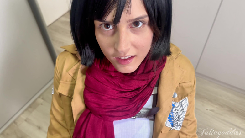 Shamelesscouple: Mikasa Cosplay, pipe - dirty talk et éjaculation sur la langue