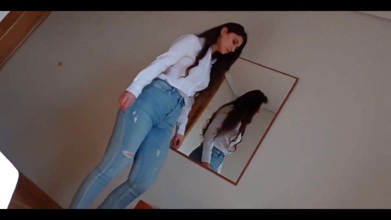 Shanaxnow: Teen in Jeans High Heels Blowjob Cum in Mouth Swallow....