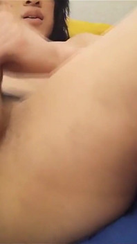 Cute Asian Twink Wanking on Bed, Showing His Nude Thin Body, Feet Sole, Ass Hole, Dry Humping, Cumming in Lubed Fleshlight