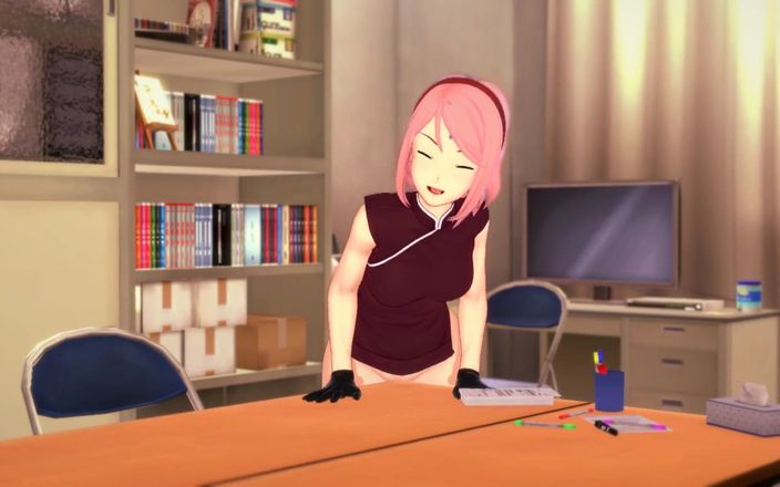 H3DC: 3D Hentai Sakura masturbuje się na krawędzi stołu