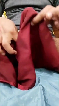 Satin Silk Handjob Porn - Dick Head Rub with Satin Silky Maroon Suit of Nurse (84)