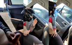 Expunere riscantă într-o parcare supermarket cu legare la ochi și ejaculare