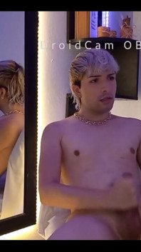 Blond Twink Stroking His Huge Uncut Cock on Webcam