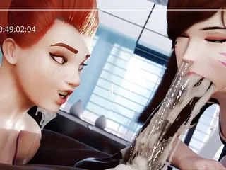 Overwatch Dva गले में गहरे तक काला लंड विशाल वीर्य निकालना Brigitte बड़ी गेंदों को चूस रही है
