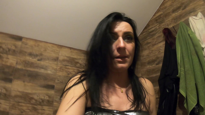 MilfyCalla: Ripped Shiny Nylon Jumpsuit in the Bathroom. Cum Cleanup, Dirty...