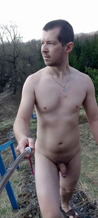 Naked Guy Walks in Nature and Jerks off