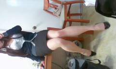 College Bitch in Stockings and Highheels Tried Kinds of Office Style Skirt Looks and Went to Her College with Anal Tail Plug in