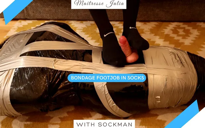 DeesseJulia: Wrapped Bondage Footjob in Socks - Maitresse Julia
