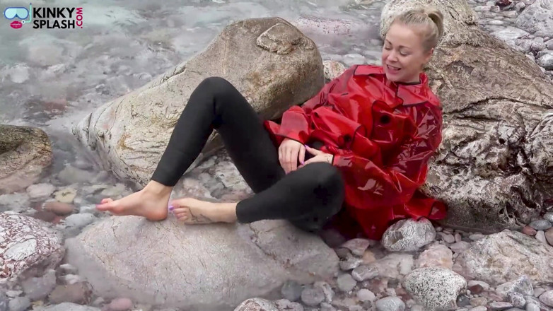 UKCuteGirl Lucy Lauren: Shiny Pvc Over Neoprene Wet Beach JOI &amp; Play