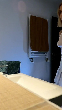 Cute and Hot Sexy Tight Pussy Cheerleader Shows Her Shaved and Wet Pussy Under Her Mini Skirt in the Bathroom