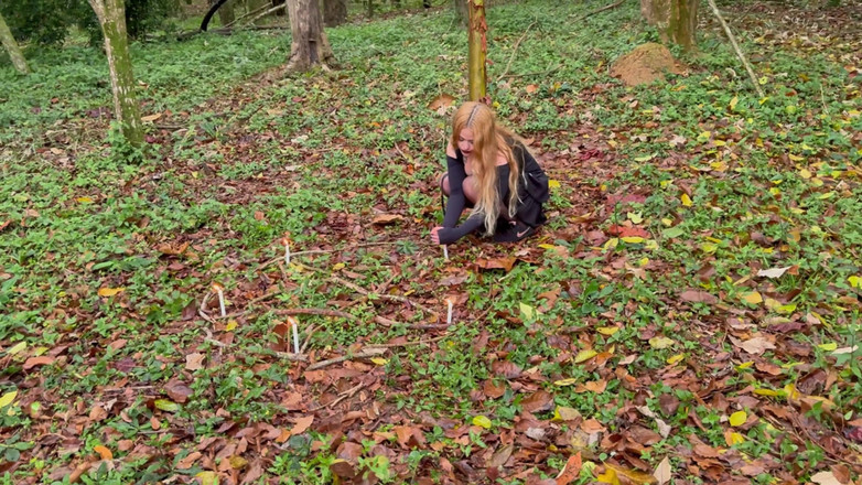 Surya & Dom couple: Hot Blonde Witch in the Forest on Halloween - Deepthroat Creampie...