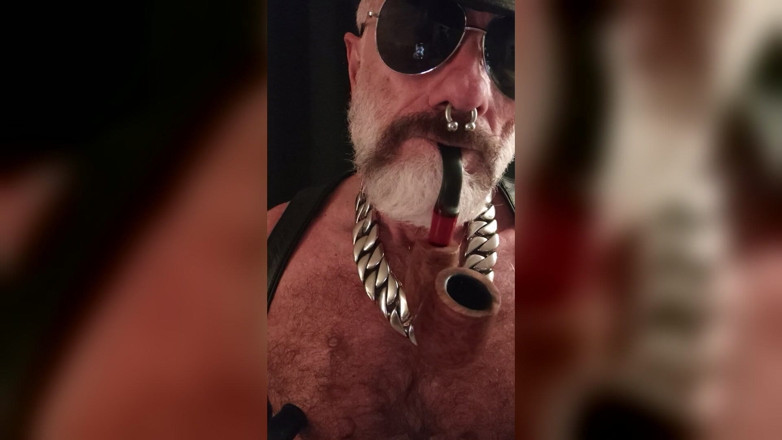 MusclesCigarsFFPig: Tit Pig Smoking His Pipe While Playing with Tits and...