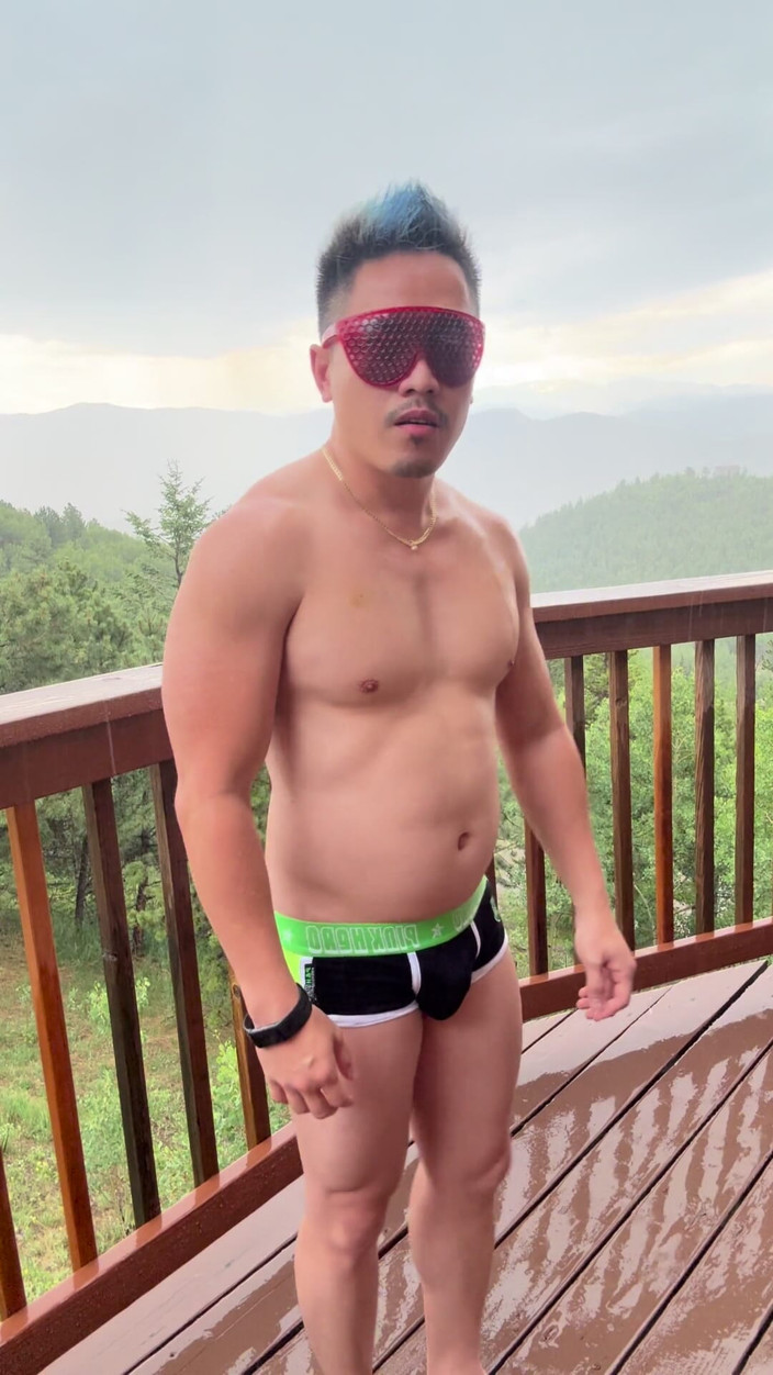 Barenakedmuscles: Mountain Storm Stud: Rain-soaked Asian Muscle Sensation