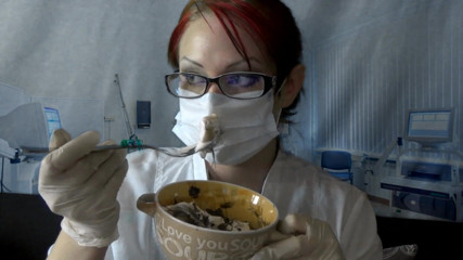 Goddess Misha Goldy: Doctor eating in medical mask and gloves