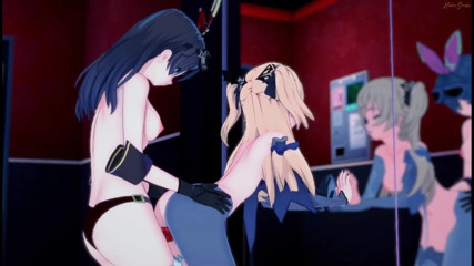 Hentai Smash: Fischl and Amber have lesbian sex, fuck each other with...