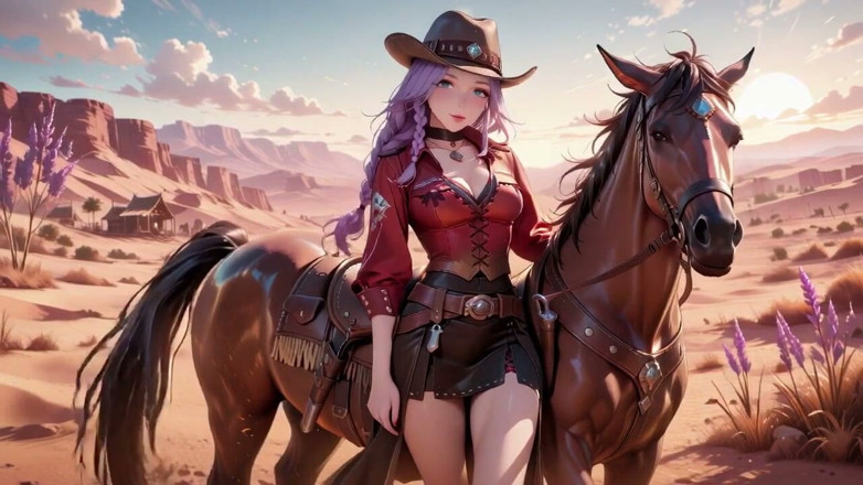 Tay Swift X: Cowgirl barat dengan leather merah-cokelat - pose malas dan tatapan dalam...