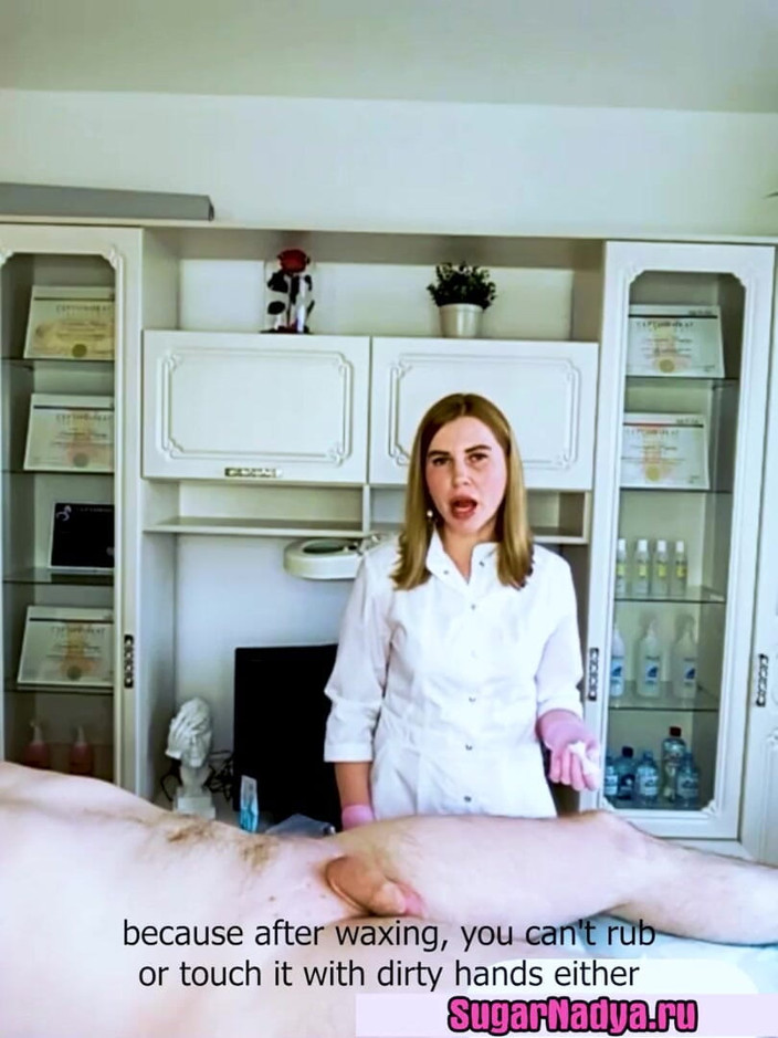 SugarNadya: Незвичайна депіляція від sugarnadya для клієнта з захисною шапкою на його члені