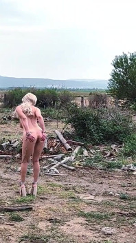 Chained Slave Bangs Ass and Shaved Pussy on the Road