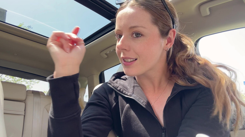 Nadia Foxx: Masturbating with a pink dildo in the back seat of...