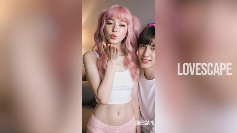 Lovescape: Si cantik berambut merah jambu mengambil dua zakar besar dalam...